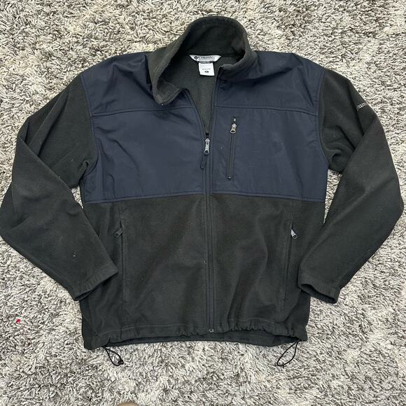 Columbia Fleece Jacket with Nylon Men's XL Extra Large Black Navy Blue Zip Up - Picture 1 of 11
